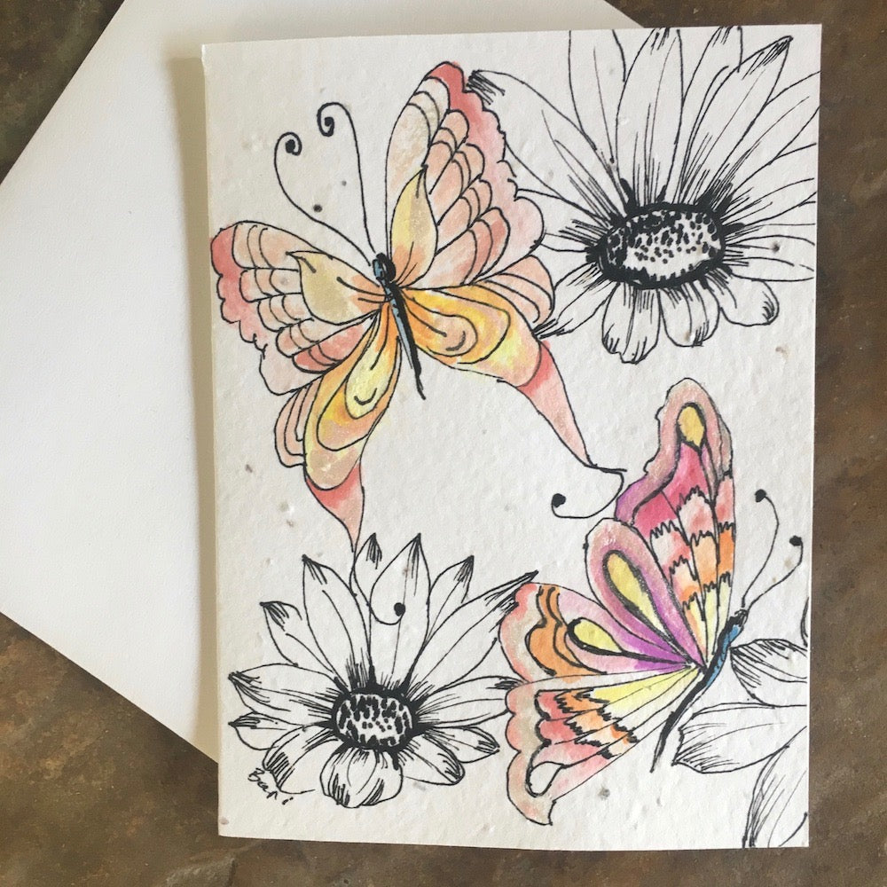 Handpainted Plantable Cards: Butterfly and Shells