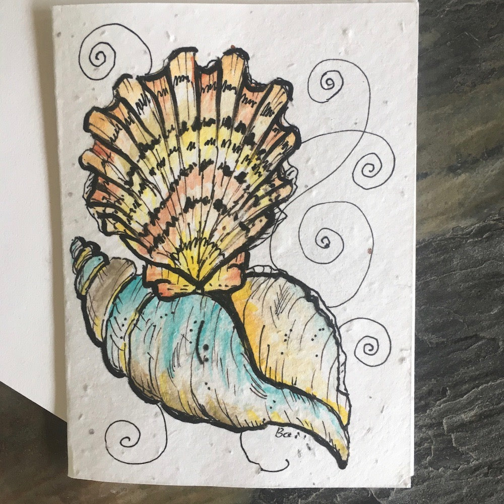 Handpainted Plantable Cards: Butterfly and Shells
